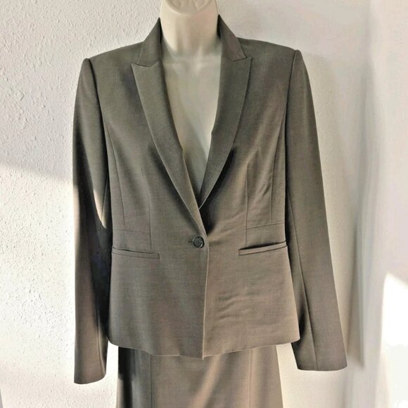 Ann Taylor Womens Taupe Brown Skirt Sz 2 Blazer Sz 0 Suit Set Wool Blend Career - Picture 1 of 11
